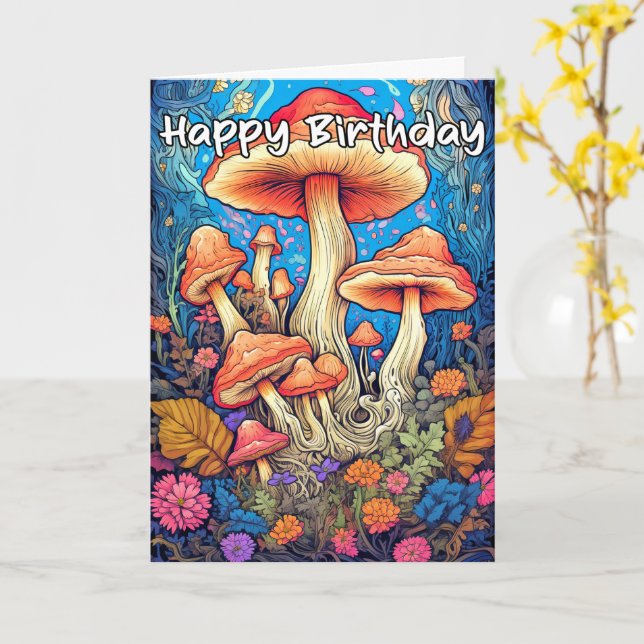 Carte Illustration colorée du champignon à germes (Fleur jaune)