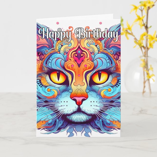 Carte Illustration Creative Kitty Cat (Fleur jaune)