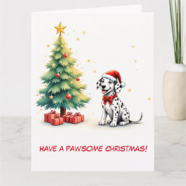 Carte Illustration Dalmation et Arbre de Noël