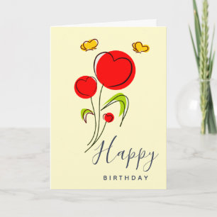 Carte Illustration d'anniversaire des fleurs du coeur ro
