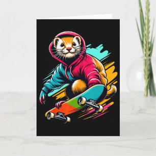 Carte Illustration d'art de skateboard de belette funky 