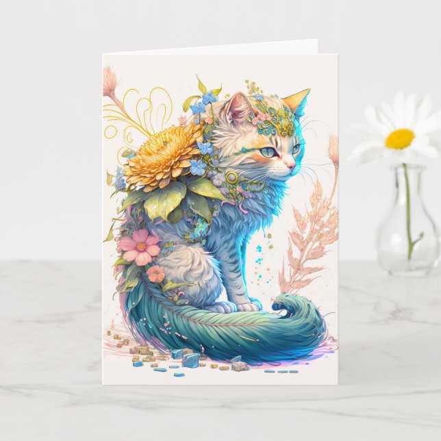 Carte Illustration d'artiste majestic Kitty Cat (Petite plante)