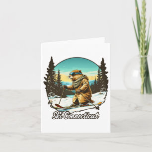 Carte Illustration de castor de ski adorable Connectez-v