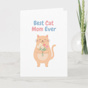 Carte Illustration de chat pêche mignon tenant des fleur