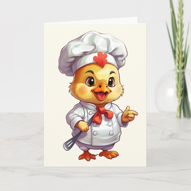 Carte Illustration de chef poulet bébé Spatule Vierge  (Devant)