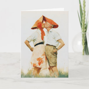 Carte Illustration de couple vintage fantaisiste s'embra