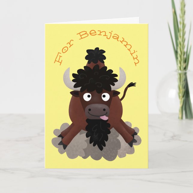 Carte Illustration de dessin animé de bison de buffle dr (Devant)