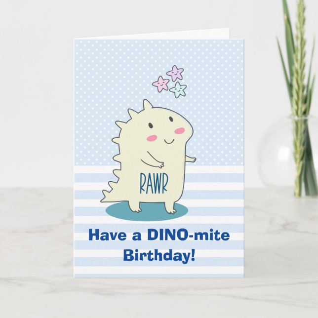 Carte Illustration de dinosaure souriant jaune mou Anniv (Devant)