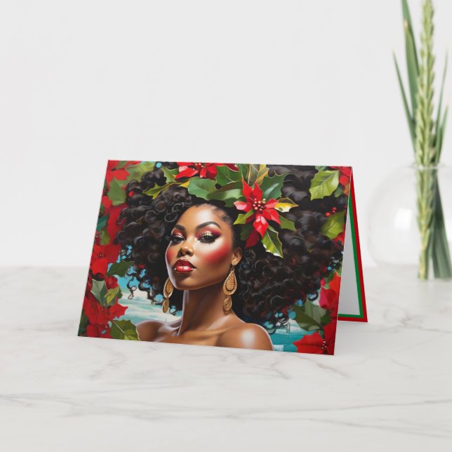 Carte Illustration de Diva afro-américaine Christmas Hol (Devant)