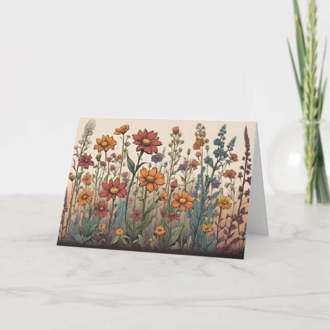 Carte Illustration de fleurs sauvages poussant dans le c (Devant)