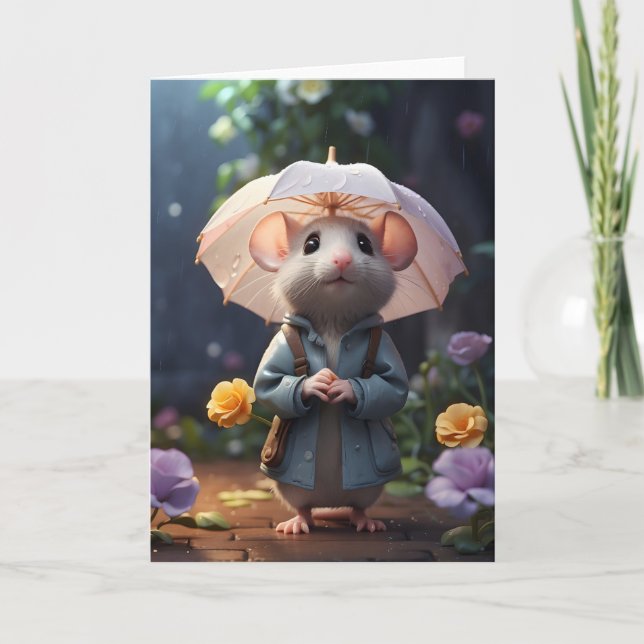 Carte Illustration de fleurs violettes de souris adorabl (Devant)