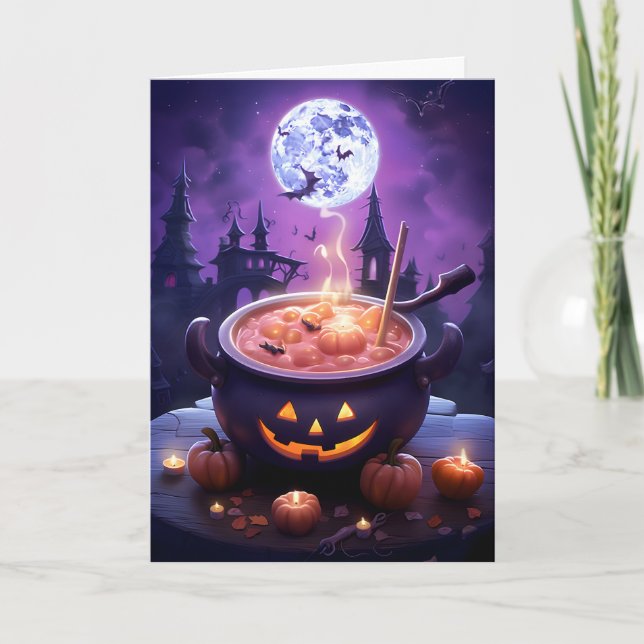 Carte Illustration de la Pleine lune Halloween Cauldron (Devant)