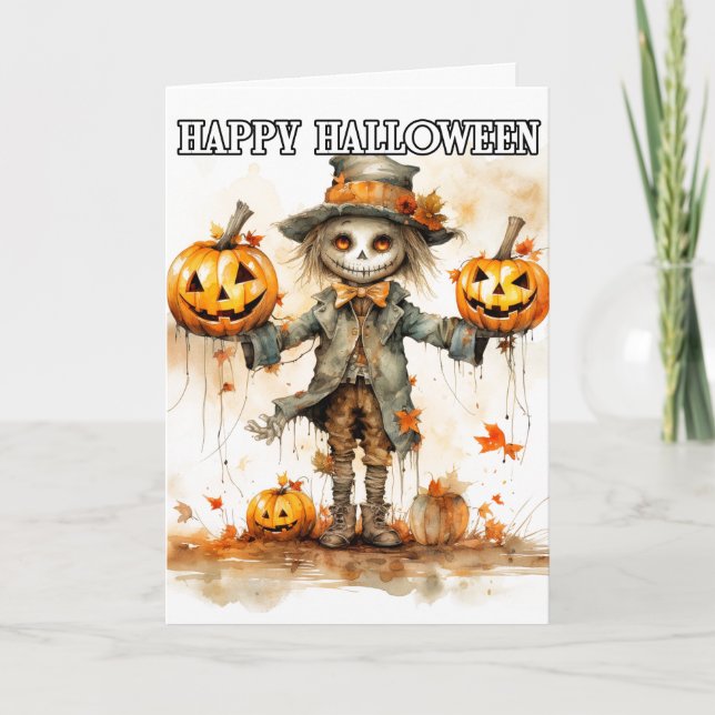 Carte Illustration de l'épouvantail d'Halloween super mi (Devant)