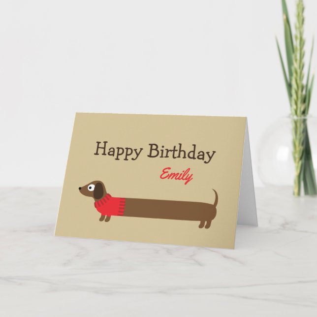 Carte Illustration de mignonne long Dachshund (Devant)