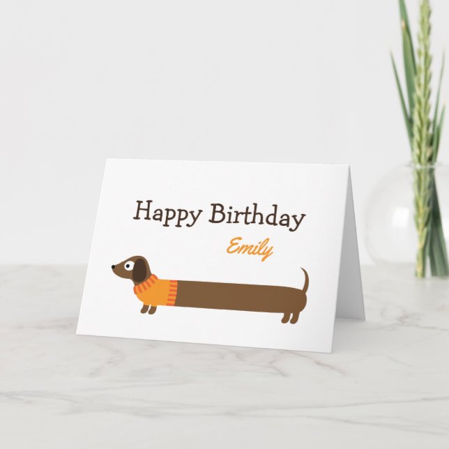 Carte Illustration de mignonne long Dachshund (Devant)