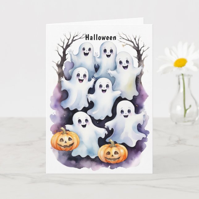 Carte Illustration de mignons fantômes avec Halloween Ci (Petite plante)