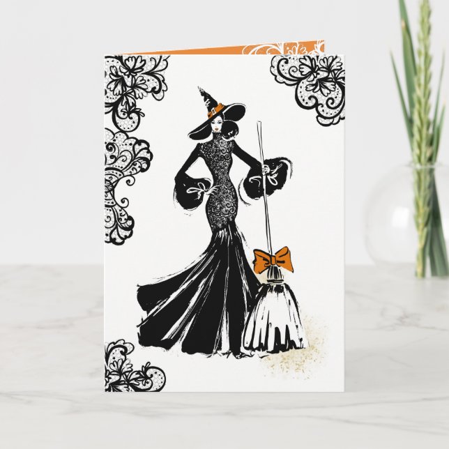Carte illustration de mode halloween avec dentelle noire (Devant)