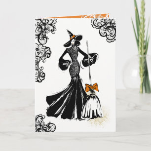 Carte illustration de mode halloween avec dentelle noire