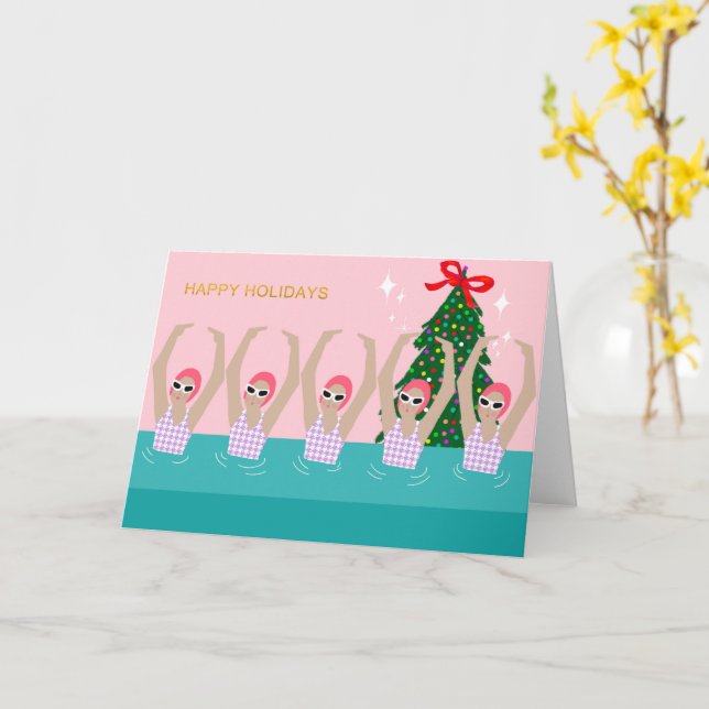 Carte Illustration de nageurs artistiques Noël (Fleur jaune)