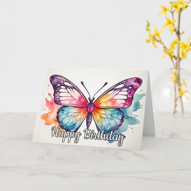 Carte Illustration de papillon rétro Joyeux anniversaire (Fleur jaune)