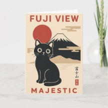 Illustration de paysage japonais avec chat et mont