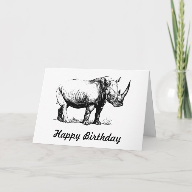 Carte Illustration de rhinocéros vintage, animal (Devant)