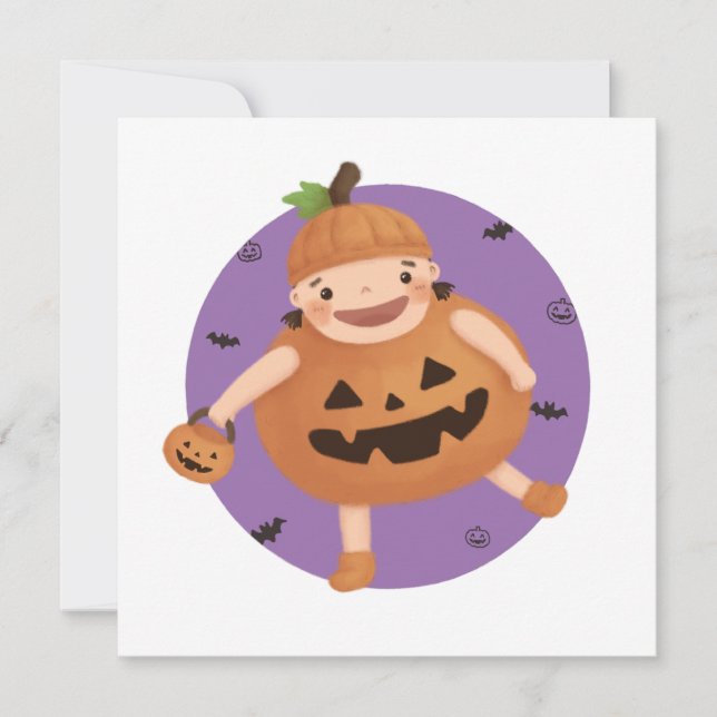 Carte Illustration d'Halloween : Fille Citrouille (Devant)
