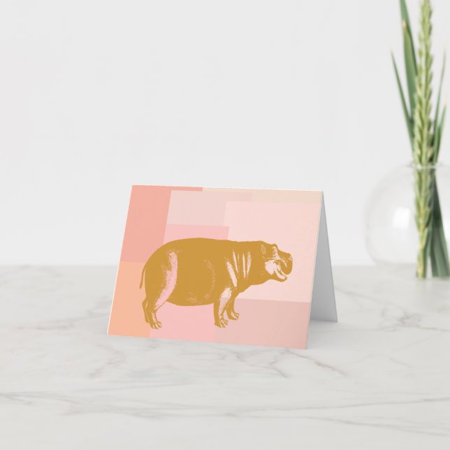 Carte Illustration d'hippo mignonne en rose et or (Devant)