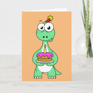 Carte Illustration Du Brontosaurus Avec Gâteau D'Anniver