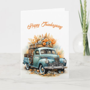 Carte Illustration du camion bleu Thanksgiving