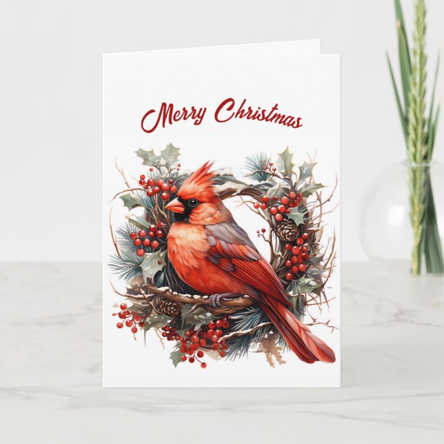 Carte Illustration du cardinal rouge de Noël (Devant)