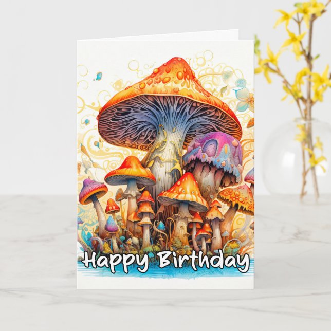 Carte Illustration du champignon forestier coloré (Fleur jaune)
