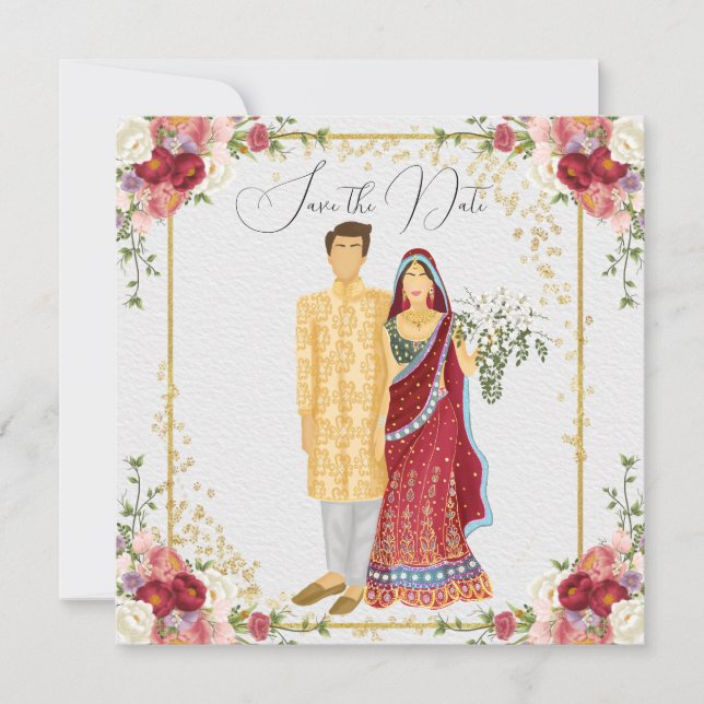Carte Illustration du couple mariage de Bollywood (Devant)