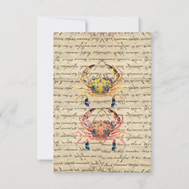 Carte Illustration du crabe Vintage antique (Devant)