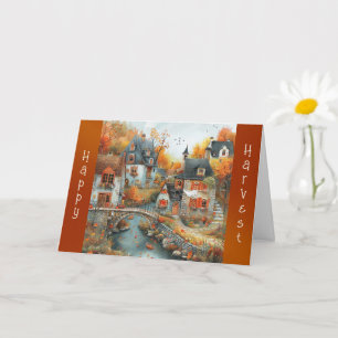 Carte Illustration du pont du village d'automne Thanksgi