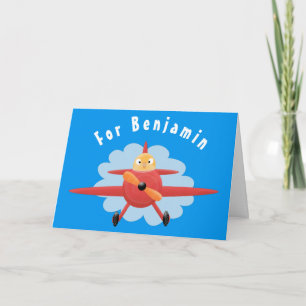 Carte Illustration d'un avion rouge volant mignon
