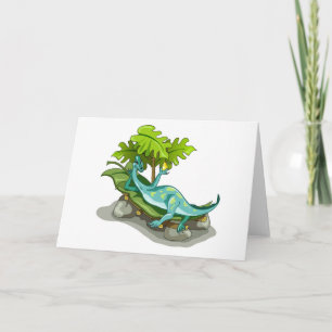 Carte Illustration D'Un Bain De Soleil Iguanodon.