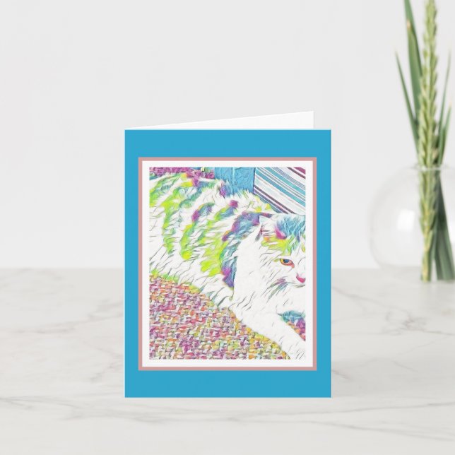 Carte Illustration d'un joli chat blanc (Devant)