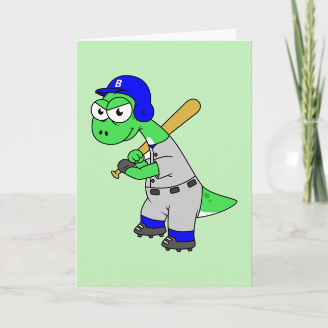 Carte Illustration D'Un Joueur De Baseball Brontosaurus. (Devant)