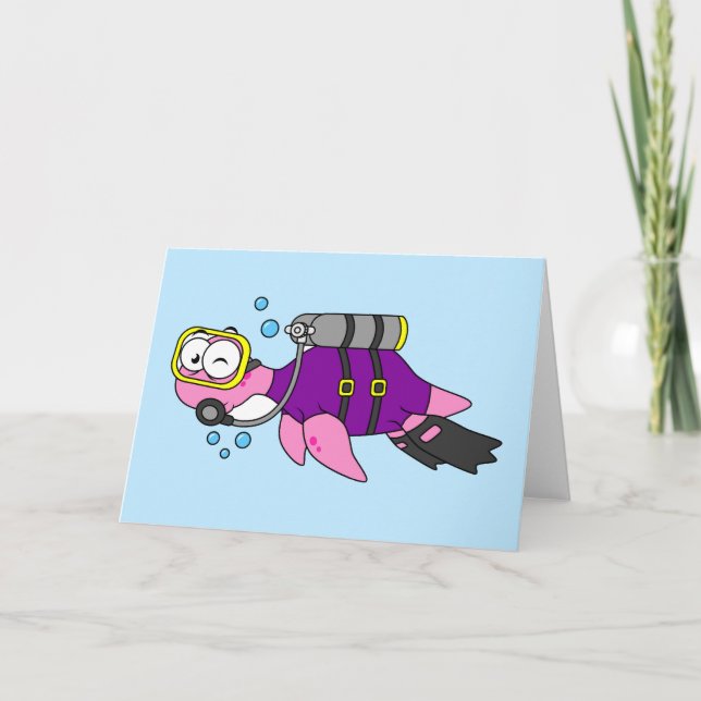 Carte Illustration D'Un Loch Ness Monster Scuba Diver. (Devant)