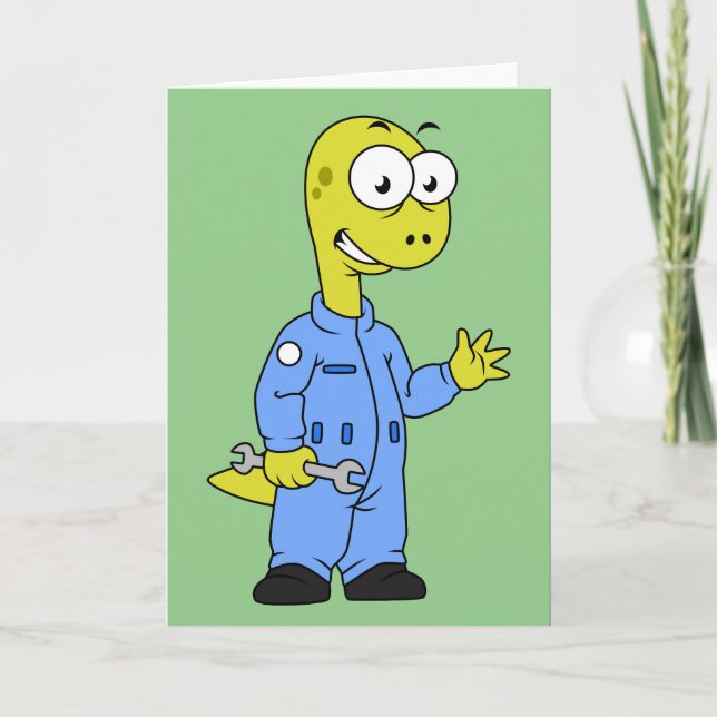 Carte Illustration D'Un Mécanique Brontosaurus. (Devant)