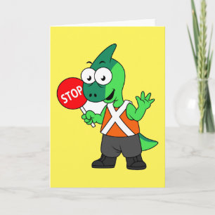 Carte Illustration D'Un Parasaurolophus Traffic Enforcer