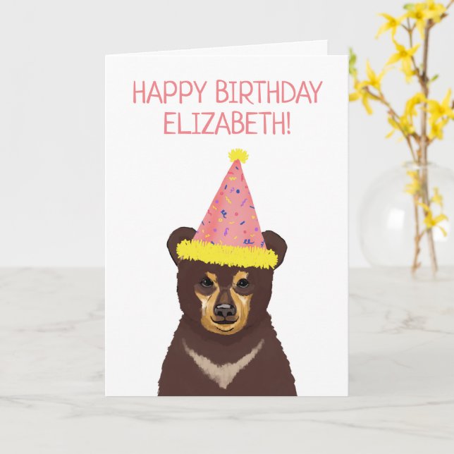 Carte Illustration d'un petit ours à l'ours mignon (Fleur jaune)