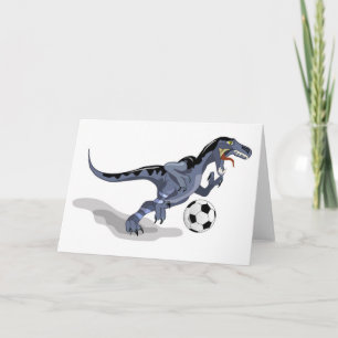 Carte Illustration D'Un Raptor Dinosaure Jouant Au Footb
