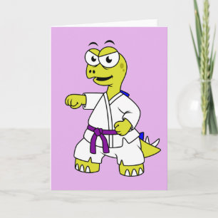 Carte Illustration D'Un Stégosaurus Pratiquant Le Karaté