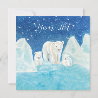 Carte Illustration d'une mère ours polaire et de deux ou