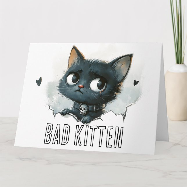Carte Illustration Edgy Kitten - Texte "Bad Kitten" (Devant)