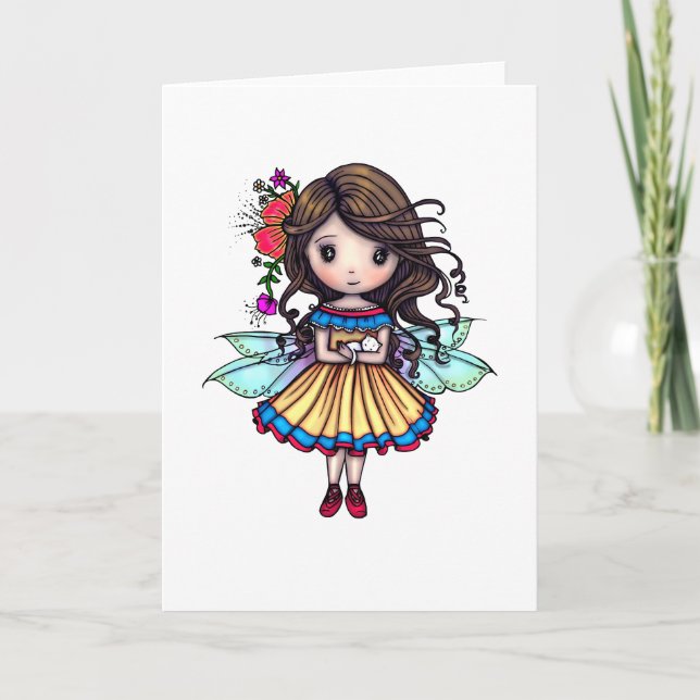 Carte Illustration Fairy with Mince White Kitten (Devant)