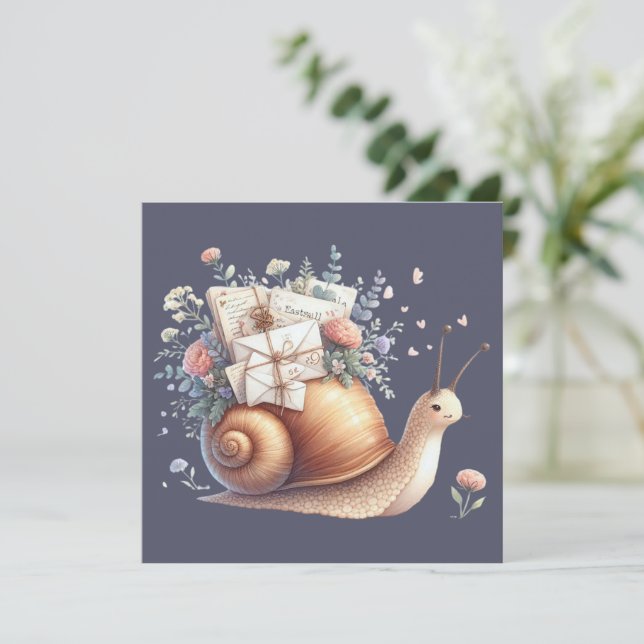 Carte Illustration Floral Pastel du mignon Snail Mail (Debout devant)