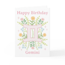 Illustration florale Joyeux Anniversaire Gémeaux